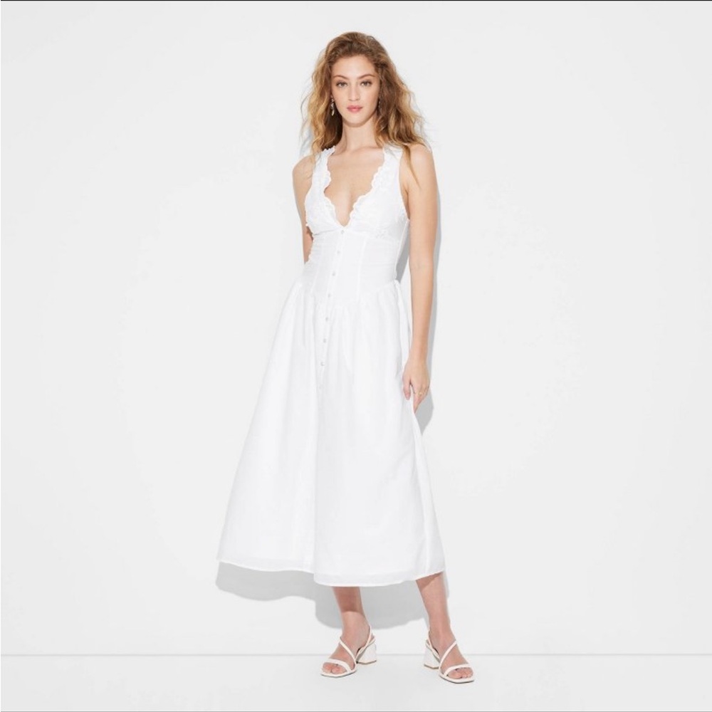 Target White Plunge Neck Sleeveless Midi Dress